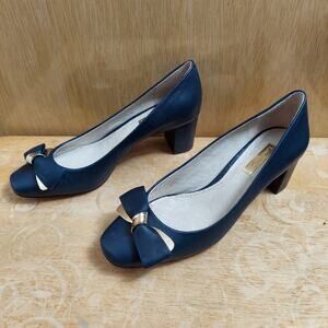Louise et Cie Lilla Women's US 6 M Pump Navy Blue Leather Block Heel Shoes NWOT